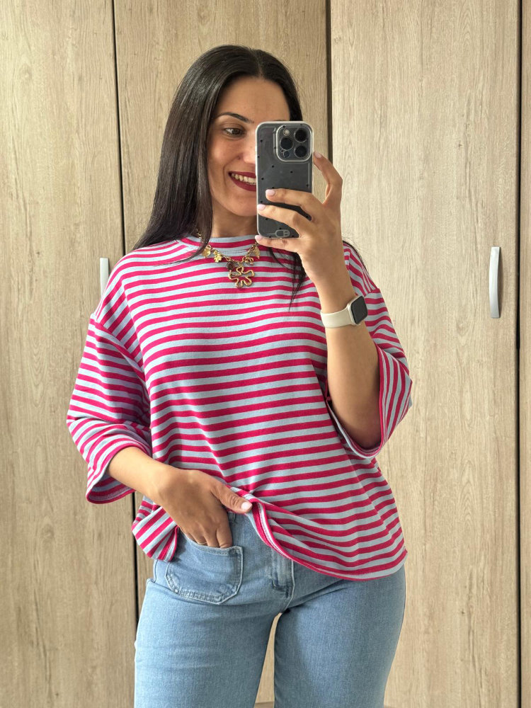 Camiseta Natalia Fucsia/Celeste