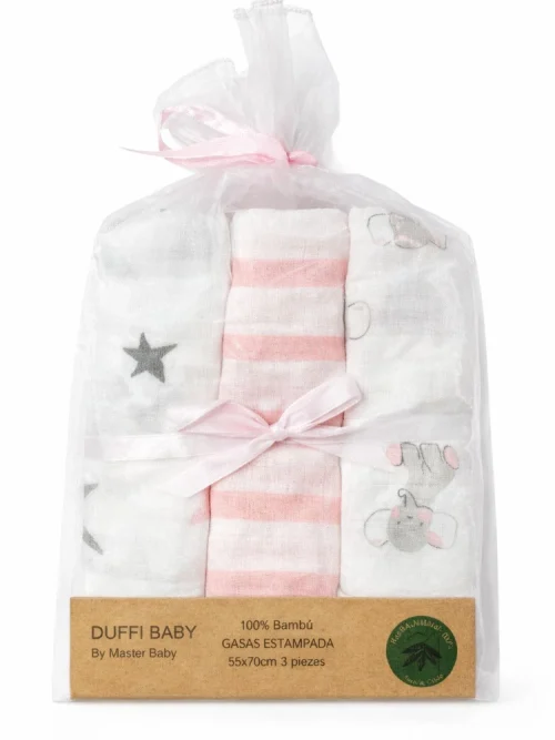Set de Gasas - Bambú Interbaby - Mod. Rosa elefantes