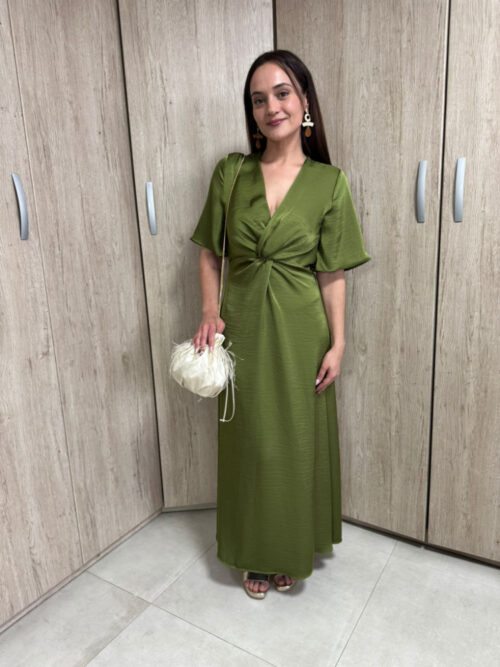 Vestido Satén nudo - verde