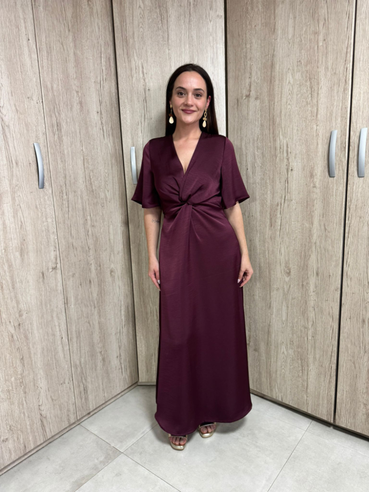 Vestido satén nudo - Burdeos